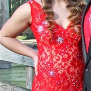 Jovani Red Lace Prom Dress Size 10